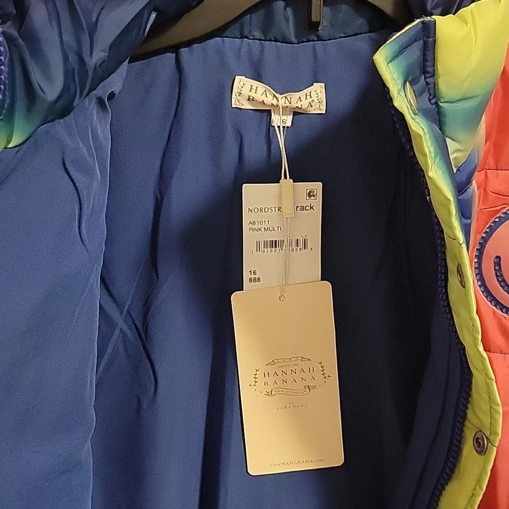 NWT Hannah Banana Girls Colorful Rainbow Coat Size 16 Zipper with button overlay - Picture 4 of 5